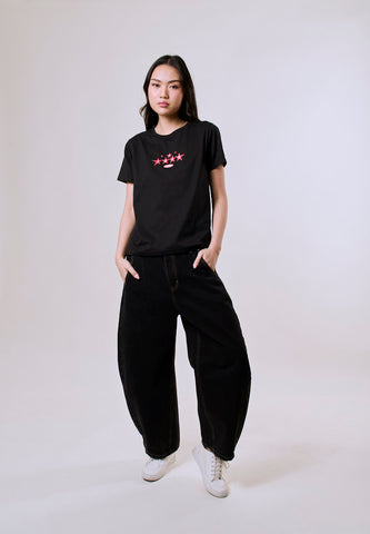 Mossimo Women's Black Star Graphic Logo Classic Fit Tee