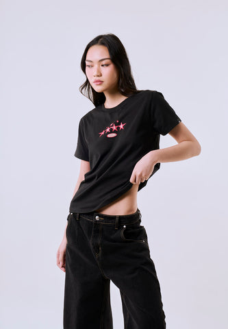 Mossimo Women's Black Star Graphic Logo Classic Fit Tee