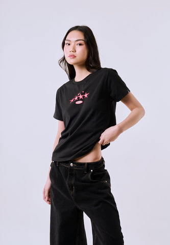 Mossimo Women's Black Star Graphic Logo Classic Fit Tee