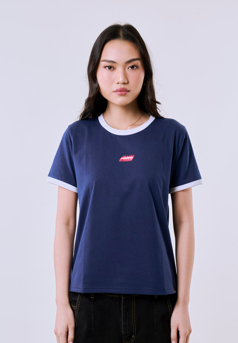 Mossimo Women's Navy Ringer Small Track Classic Fit Tee