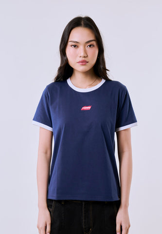 Mossimo Women's Navy Ringer Small Track Classic Fit Tee