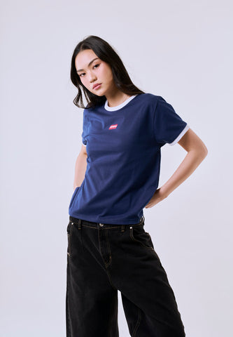 Mossimo Women's Navy Ringer Small Track Classic Fit Tee