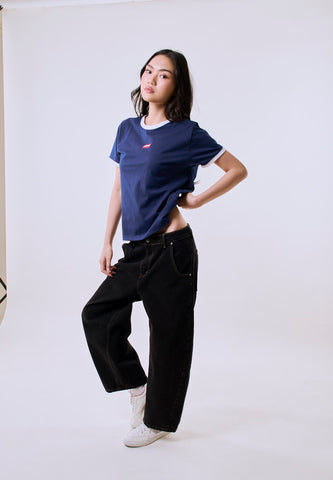 Mossimo Women's Navy Ringer Small Track Classic Fit Tee
