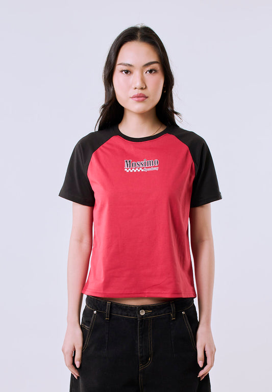 Mossimo Women's Red Raglan Speedway Graphic Comfort Fit Tee