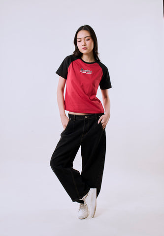 Mossimo Women's Red Raglan Speedway Graphic Comfort Fit Tee