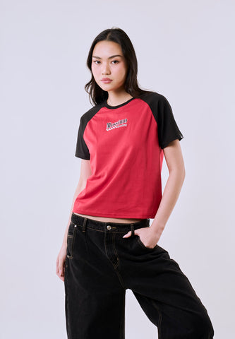 Mossimo Women's Red Raglan Speedway Graphic Comfort Fit Tee
