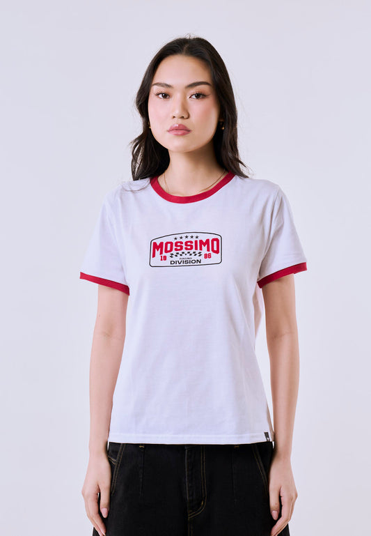 Mossimo Women's White Ringer Graphic Classic Fit Tee