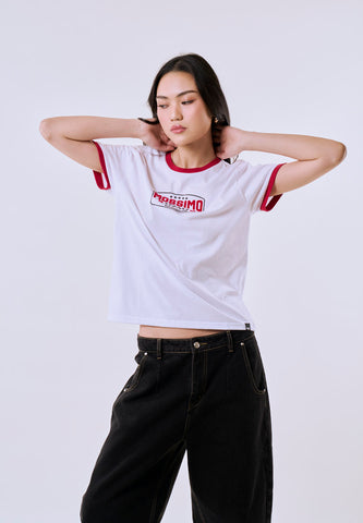 Mossimo Women's White Ringer Graphic Classic Fit Tee