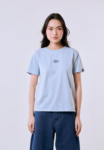 Mossimo Women's Baby Blue Embroidered Logo Classic Fit Tee