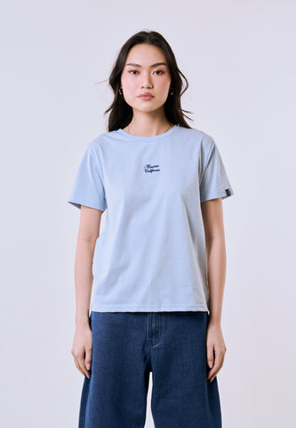 Mossimo Women's Baby Blue Embroidered Logo Classic Fit Tee