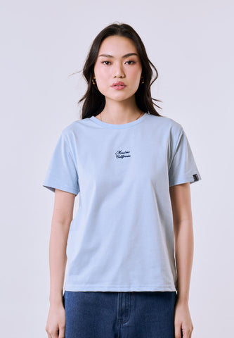 Mossimo Women's Baby Blue Embroidered Logo Classic Fit Tee