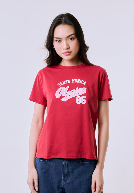 Mossimo Women's Red Santa Monica 86 Graphic Classic Fit Tee