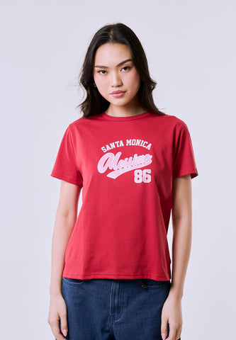 Mossimo Women's Red Santa Monica 86 Graphic Classic Fit Tee