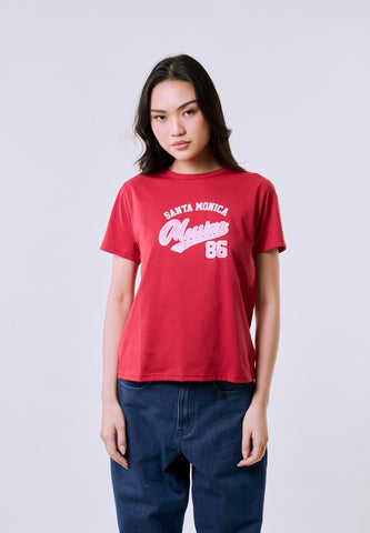 Mossimo Women's Red Santa Monica 86 Graphic Classic Fit Tee