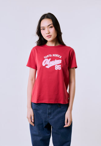 Mossimo Women's Red Santa Monica 86 Graphic Classic Fit Tee