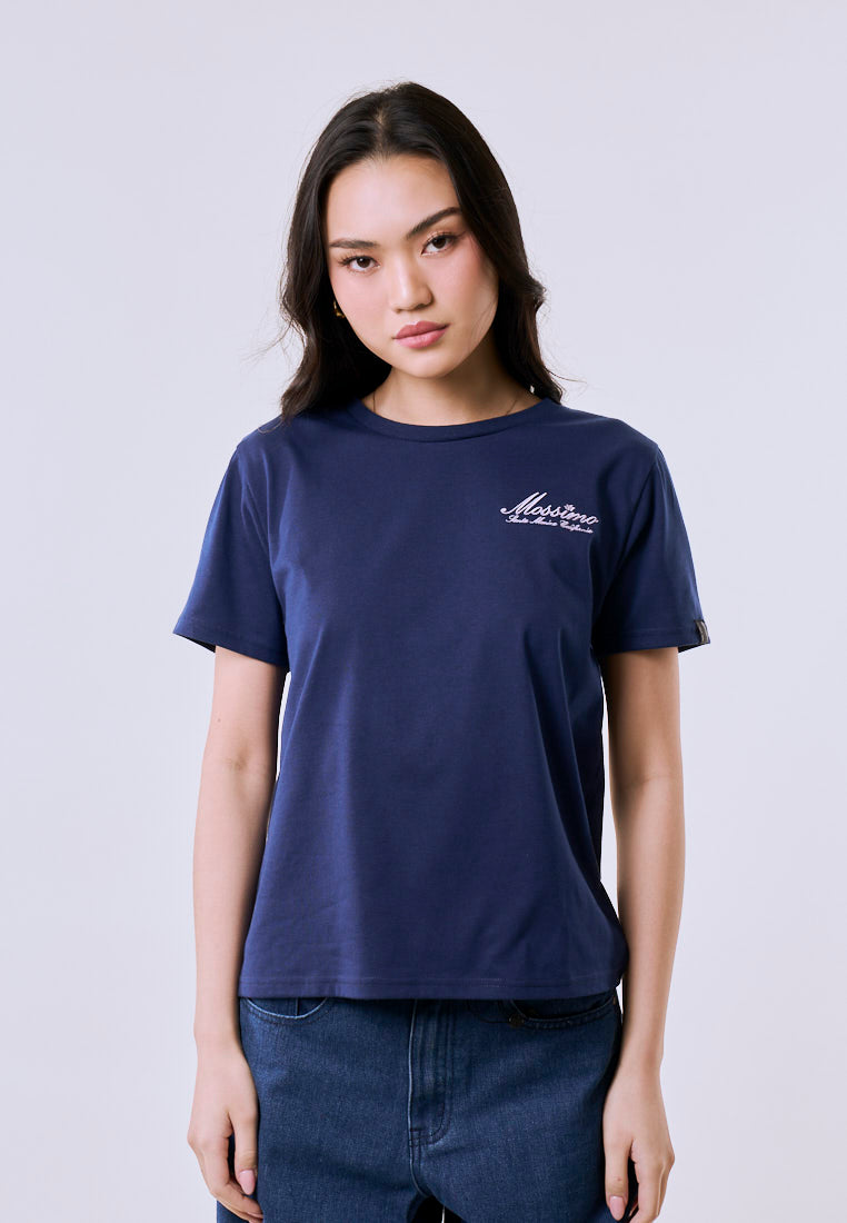 Mossimo Women's Navy Santa Monica Embroidery Classic Fit Tee