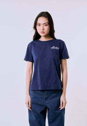 Mossimo Women's Navy Santa Monica Embroidery Classic Fit Tee