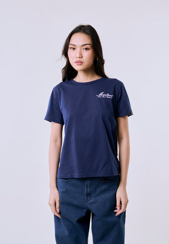 Mossimo Women's Navy Santa Monica Embroidery Classic Fit Tee