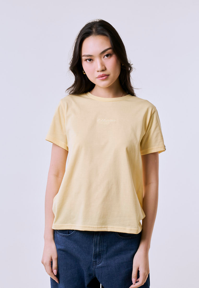 Mossimo Women's Yellow Tonal Embroidery Classic Fit Tee
