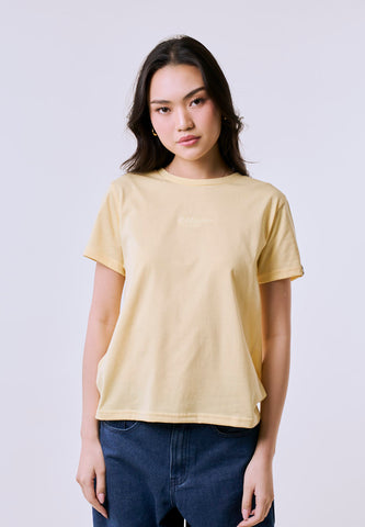 Mossimo Women's Yellow Tonal Embroidery Classic Fit Tee