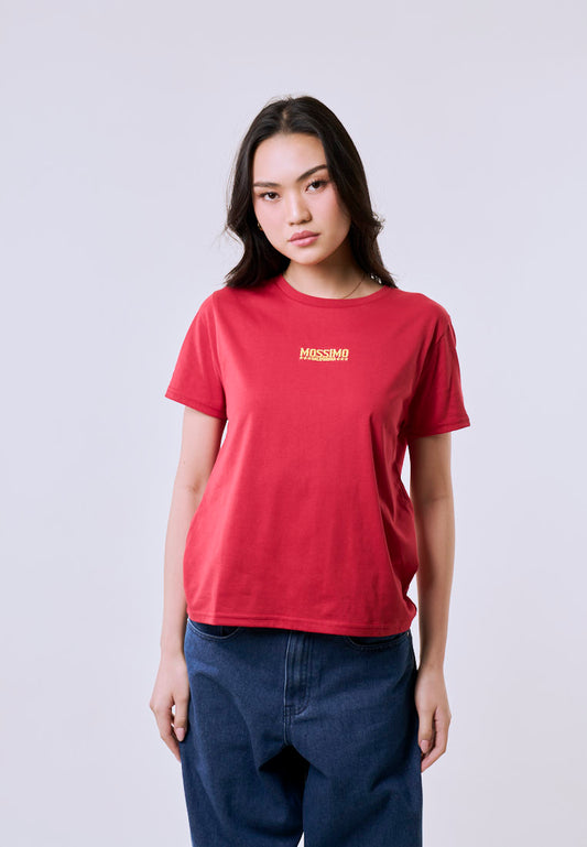 Mossimo Women's Red Small Embroidery Classic Fit Tee
