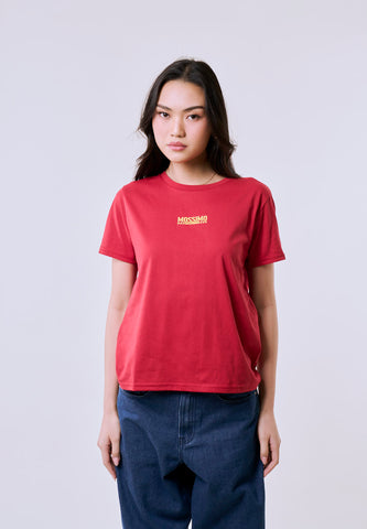 Mossimo Women's Red Small Embroidery Classic Fit Tee