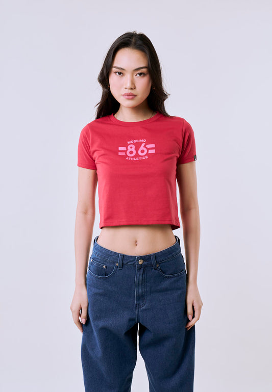 Mossimo Women's Cranberry Athletic 86 Graphic Classic Cropped Fit Tee