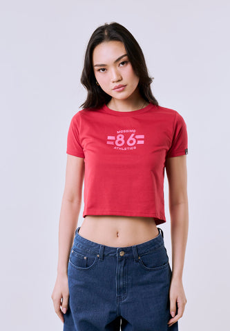 Mossimo Women's Cranberry Athletic 86 Graphic Classic Cropped Fit Tee