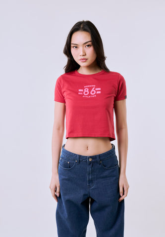 Mossimo Women's Cranberry Athletic 86 Graphic Classic Cropped Fit Tee