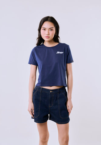 Mossimo Women's Navy Basic Logo Classic Cropped Fit Tee