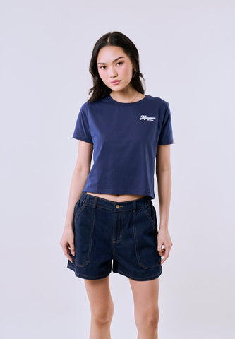 Mossimo Women's Navy Basic Logo Classic Cropped Fit Tee