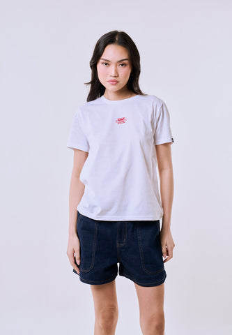 Mossimo Women's White Small Logo Classic Fit Tee