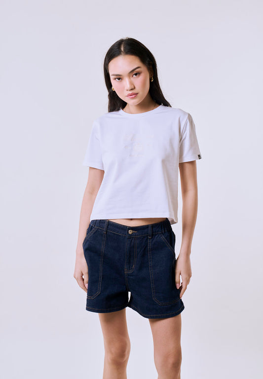 Mossimo Women's White Small Embroidery Classic Cropped Fit Tee