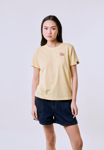 Mossimo Women's Yellow Embroidered 1986 Classic Fit Tee