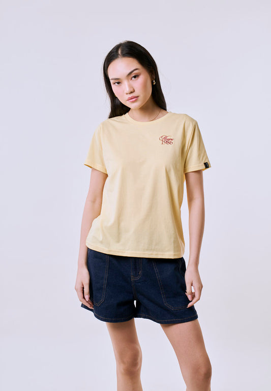 Mossimo Women's Yellow Embroidered 1986 Classic Fit Tee