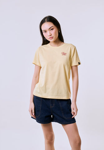 Mossimo Women's Yellow Embroidered 1986 Classic Fit Tee