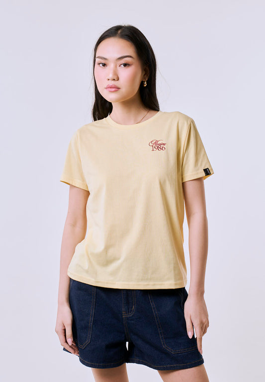 Mossimo Women's Yellow Embroidered 1986 Classic Fit Tee