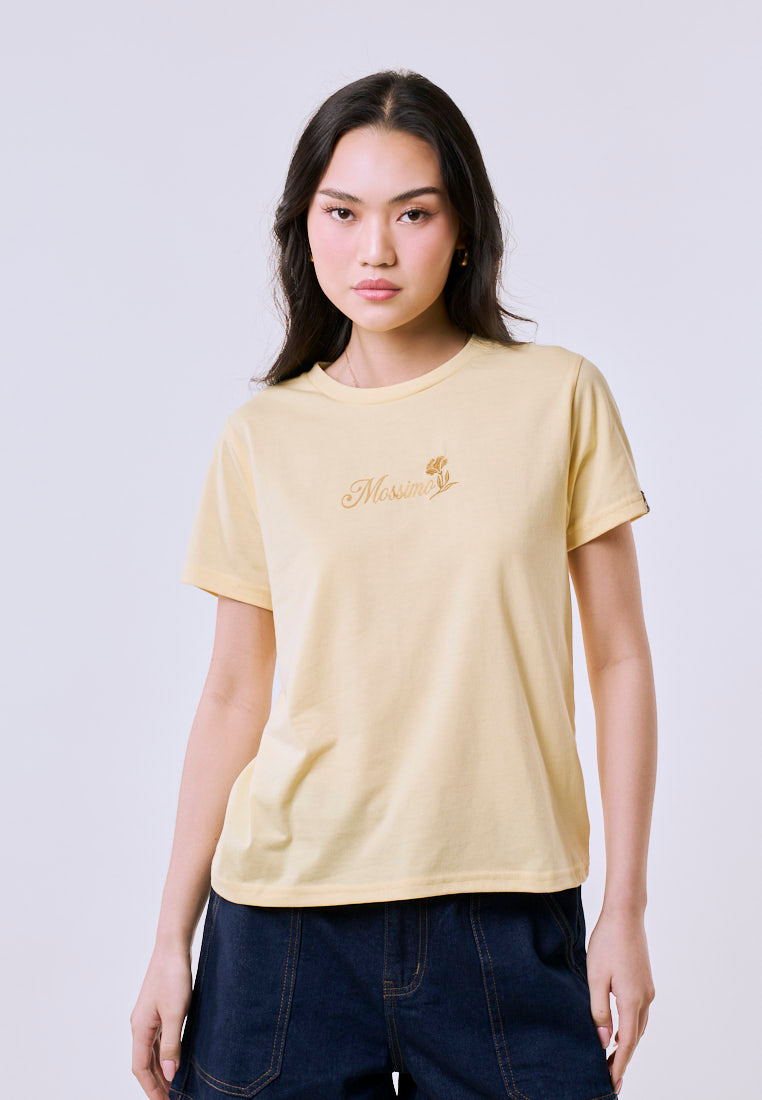 Mossimo Women's Butter Yellow Embossed Logo Classic Fit Tee