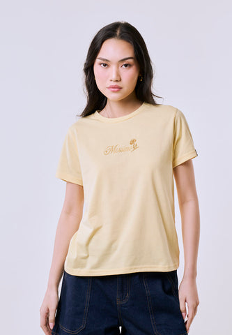 Mossimo Women's Butter Yellow Embossed Logo Classic Fit Tee