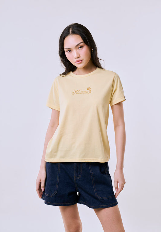 Mossimo Women's Butter Yellow Embossed Logo Classic Fit Tee