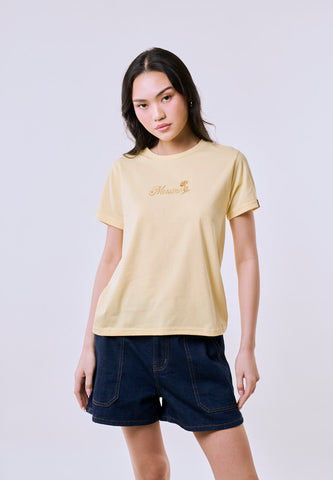 Mossimo Women's Butter Yellow Embossed Logo Classic Fit Tee
