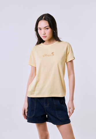 Mossimo Women's Butter Yellow Embossed Logo Classic Fit Tee