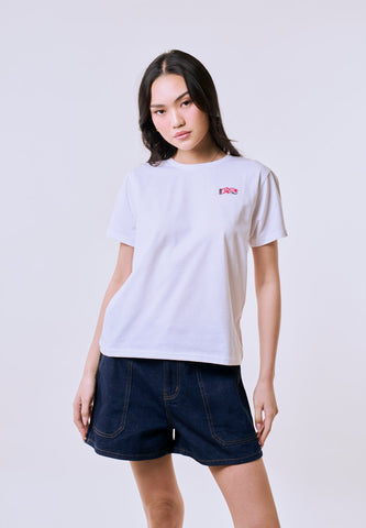 Mossimo Women's White Flag Logo Classic Fit Tee