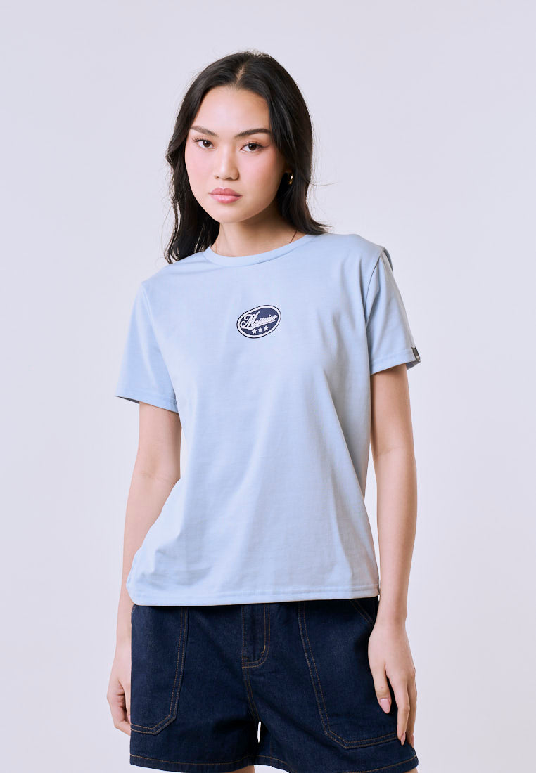 Mossimo Women's Baby Blue Small Graphic Classic Fit Tee
