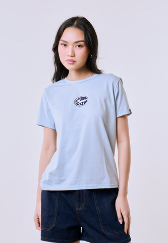 Mossimo Women's Baby Blue Small Graphic Classic Fit Tee