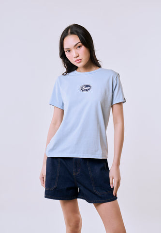 Mossimo Women's Baby Blue Small Graphic Classic Fit Tee