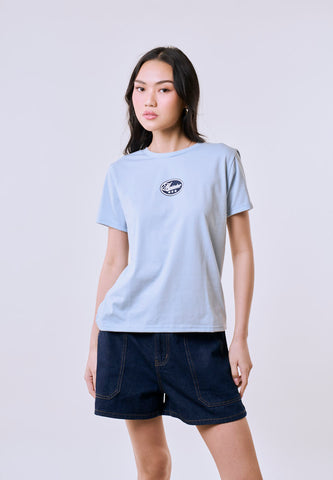 Mossimo Women's Baby Blue Small Graphic Classic Fit Tee