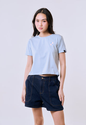 Mossimo Women's Baby Blue Patch Logo Classic Cropped Fit Tee