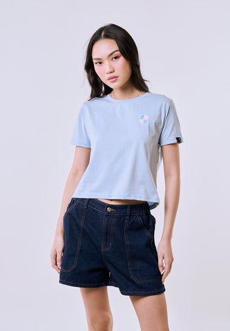 Mossimo Women's Baby Blue Patch Logo Classic Cropped Fit Tee