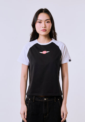 Mossimo Women's Black Raglan Track Comfort Fit Tee
